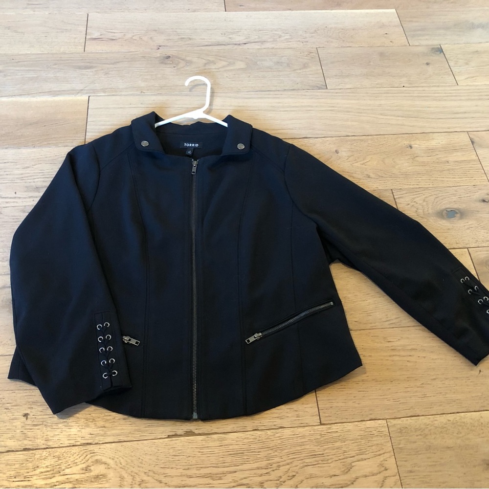 Torrid Black Jacket with Zipper and Lace Up Details